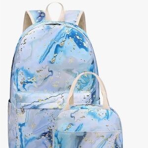Stylish Blue and Gold Women's Backpack Set